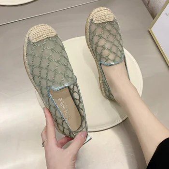 Дишащи дамски обувки от окото на материала, Лятна мода обувки на равна подметка в корейски стил, без закопчалка, универсална обувки на плоска подметка с мека подметка