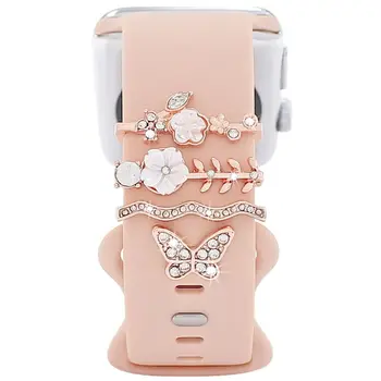 Модерен каишка, декоративно пръстен за Apple Watch, каишка, диамантена украса, украса за гривна, метални медальони, Аксесоари за силиконов каишка