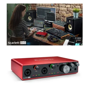 Актуализиран аудиоинтерфейс Focusrite Scarlett 8i6 3-то поколение, 8 входа/6 Изхода, външна звукова карта за запис през USB