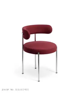 Скандинавски лесно луксозно метално кресло за отдих от неръждаема стомана, домашен стол за грим от кадифе агне, дизайнерски проба на табли за хранене