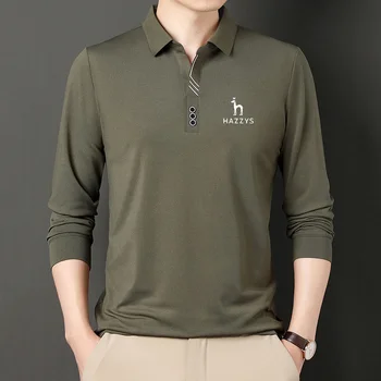 Мъжки ежедневни Младежки модни проста однотонная риза с къси ръкави с ревера, на база топ, HAZZYS, Мъжки Голф, Пролет/есен-зима