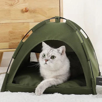 tidur kucing dapat dilipat, dengan alas es berkemah musim panas untuk kucing anjing kecil Kandang luar ruangan rumah tidur