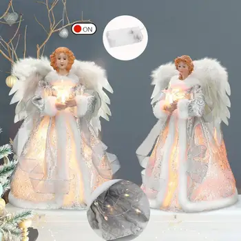 Коледен Ангел Topper Ангел Кукла Върхът На Дървото Звезда С Подсветка Декор От Пера Коледно Дърво Горния Украса На Коледната Парти Подпори