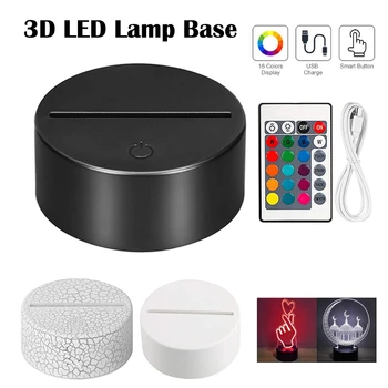 3D Led лампа с основа и държач за нощни лампи LED 16 цвята + дистанционно управление или 7 цвята с регулируема яркост ABS USB Аксесоари за вашия десктоп осветление