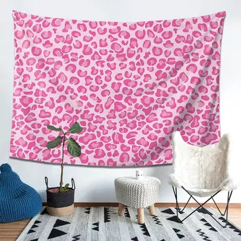 Розово гоблен с леопардовым принтом, естетичен начало декор, Гоблени в стил хипи, стенни Гоблени стена за хол, спалня, стая в общежитието
