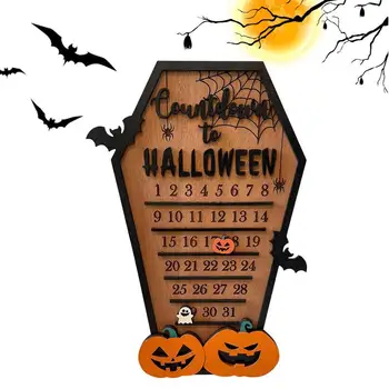 Адвент-календар на Хелоуин, движещ Се дървен блок за гроб със собствените си ръце, броене на 31 дни, Тиква Календар с бухалка, за украса на масата