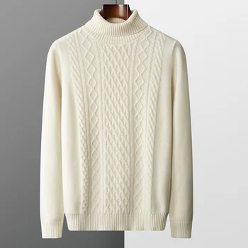 Есен/зима, Корея, нова мъжки суитчър от 100% чиста вълна, дишаща модерен пуловер с висока яка Поло, кариран пуловер