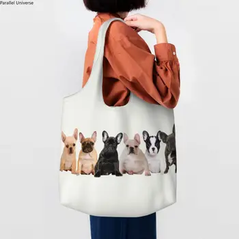 Пазарска чанта за малки кученца френски булдог, Женски Холщовая Чанта През рамо, Преносими Чанти за пазаруване в магазина Frenchie на Животните, Чанти за пазаруване в хранителни магазини, Чанти за Подарък