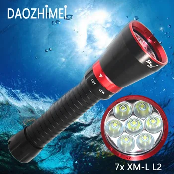3-Защитен Фенерче за Гмуркане 7x XML L2 LED Жълто /Бяла Светлина 26650 Подводен фенер Водоустойчив Подводен Тактически Фенер за гмуркане