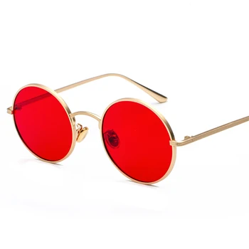 Нови слънчеви очила в златна кръгла метална рамка за мъже в летен стил ретро дамски слънчеви очила с червени лещи унисекс жълт розов черен