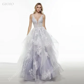 Вечерни дрехи GIOIO, дантела, дълбоко деколте, бална рокля, монтиране надмощие.Пола с водопад, Ламинирано вечерна рокля от тюл