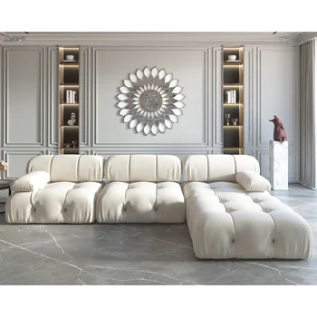 Бял L-образна форма на Модулен Секционни диван, мебели за хола, 4-местно стол, диван-канапе С открит басейн с шезлонг