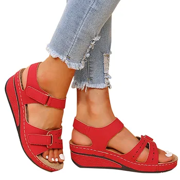 Нови сандали, дамски ежедневни обувки на танкетке За жени, Дамски сандали на танкетке, улични сандал с каишка на щиколотке, Mujer