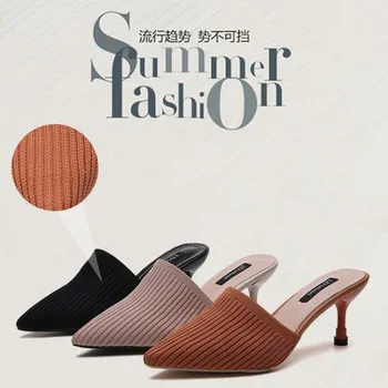zapatos para mujeres/Пролетно-Летни Дамски чехли, без съединителни в Корейски стил, Нови Чехли на висок Ток, Модни Каучукови обувки с остър Пръсти на тънък Ток