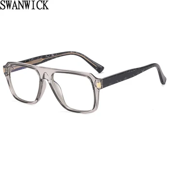 Swanwick ацетатные модерни очила с синьото мъжки TR90 мъжки квадратни рамки за очила, оптично хит на продажбите на черно-кафяви, прозрачни лещи