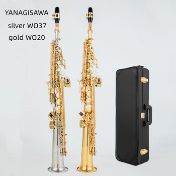 Японски Сопран-саксофон WO37 Посеребренный Златен ключ С футляром Сопран Саксофон Мундщука Лигатура Язычковая шийка