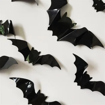 16шт Хелоуин 3D Черен Прилеп Стикери за стена, Подвижни Хелоуин САМ Стикер на стената Хелоуин Декорация на Партита Ужас Етикети с инхалатор мишки