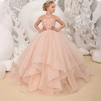 Детско сватбена рокля, Бельо представа за момичета, торта за рожден ден, дълга рокля на принцеса
