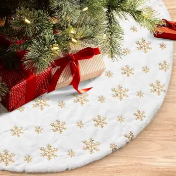 Бяла пола за Коледната елха с снежинками, Сверкающая Пола за Коледната елха във формата на снежинки, Зимни декорации със собствените си ръце за празника