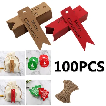 100шт Весели Коледни етикети Етикети от Крафт-хартия, пощенски Картички, Коледна за опаковане на Подаръци, Декорация, Опаковки, аксесоари, Картонен етикет 2023 Навидад