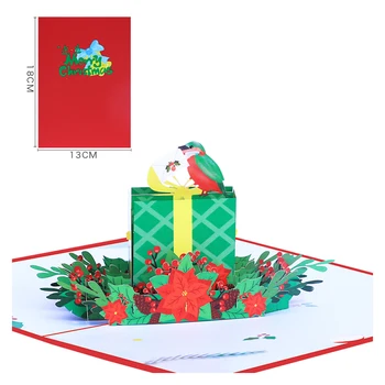 3D Коледна подарък кутия, Всплывающая Коледна Поздравителна картичка с плик, Лазерно рязане, Празничен Елен, Шапка на Дядо коледа, пощенска Картичка с Пуансеттией