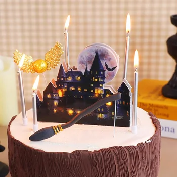 Вълшебна Метла с Тъмен Модел честит Рожден Ден, Акрилни Topper за торта за детски рожден Ден Украса за торта в Магьосническия замък, Детски душ