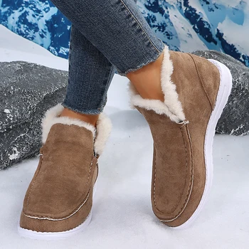 По-големи Размери, Зимните обувки от дебел плюш, Дамски Зимни обувки от изкуствен Велур на плосък Ток и Меху, Женски Слипоны, Запазването на Топлина, Botas Femininas 2023