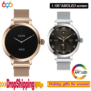 Модни Дамски смарт часовник с AMOLED екран, със син Зъб, за повикване на пулса, водоустойчиви часовници IP68, Дамски Спортни, фитнес, музика, умни часовници
