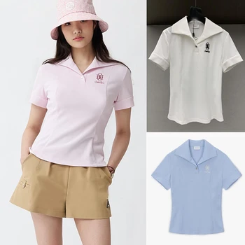 23 Оригинални корейски женски костюм за голф, отгоре с Поло деколте, Летни ежедневни панталони с еластичен колан за голф