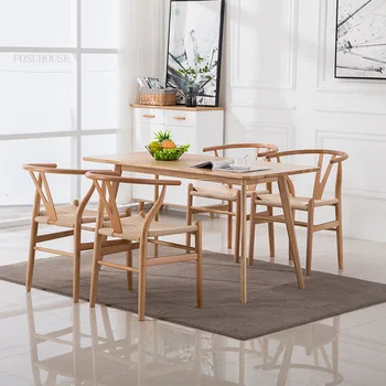 Трапезни столове от масивно дърво Скандинавия за трапезария, мебели Фотьойл, Скандинавски Дизайн креативен домакински стол с облегалка