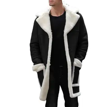 Есенно-зимно яке със средна дължина, палта за мъже, Големи джобове с ревери, Дълъг ръкав, плюшен подплата, връхни дрехи от сгъсти велур, chaquetas hombre
