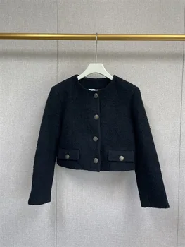 Дамско палто от твида с метални копчета или мини-пола, офис женски комплект