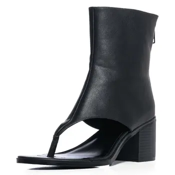 Черни Сандали с отворени пръсти От лачена кожа, Класически Обувки на блок ток с цип, Модни ботильоны, Големи размери 15 16