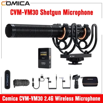 Безжичен микрофон Comica до cvm-VM30 2.4 G, Суперкардиоидный микрофон-пушка С Амортизатором За Огледално-рефлексен фотоапарат/Смартфон/PC