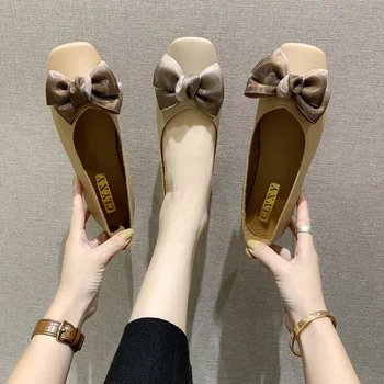 Обувки за медицински сестри с бантиком с малките си пръсти; Колекция 2023 г.; Модни дамски ежедневни обувки; Есенни обувки на плоска подметка с квадратни пръсти и се прави извод за хранене; Modis C