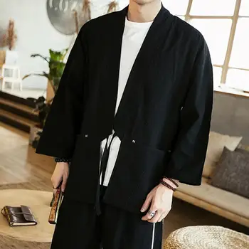 Мъжки ежедневни жилетка в етнически стил, в стил ретро, палто, една проста ежедневна горна дреха с отворена предна част, дантела, с дълъг ръкав, однотонная