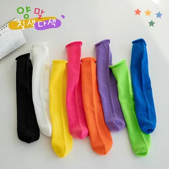 Нови детски чорапи до прасците, пролет-лято тънки чорапи за момчета и момичета, памучни чорапи в ярки цветове от 3 до 16 години