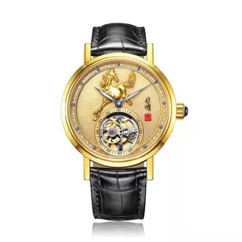 Механични часовници с турбийоном! Sapphire огледало с естествен диамант, висококачествено и модерно покритие от истинско злато, естествен изумруд!