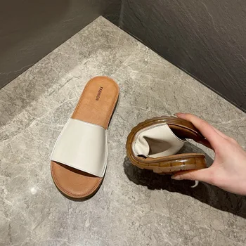 Нови Чехли за жени, летни нескользящие сандали на равна подметка от телешка кожа за бременни, ежедневни дишащи дамски чехли в римски стил