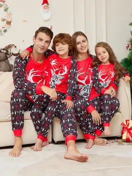 Коледни Семейни пижами Коледен комплект 2024 Г., Нов Cartoony костюм с надпис 